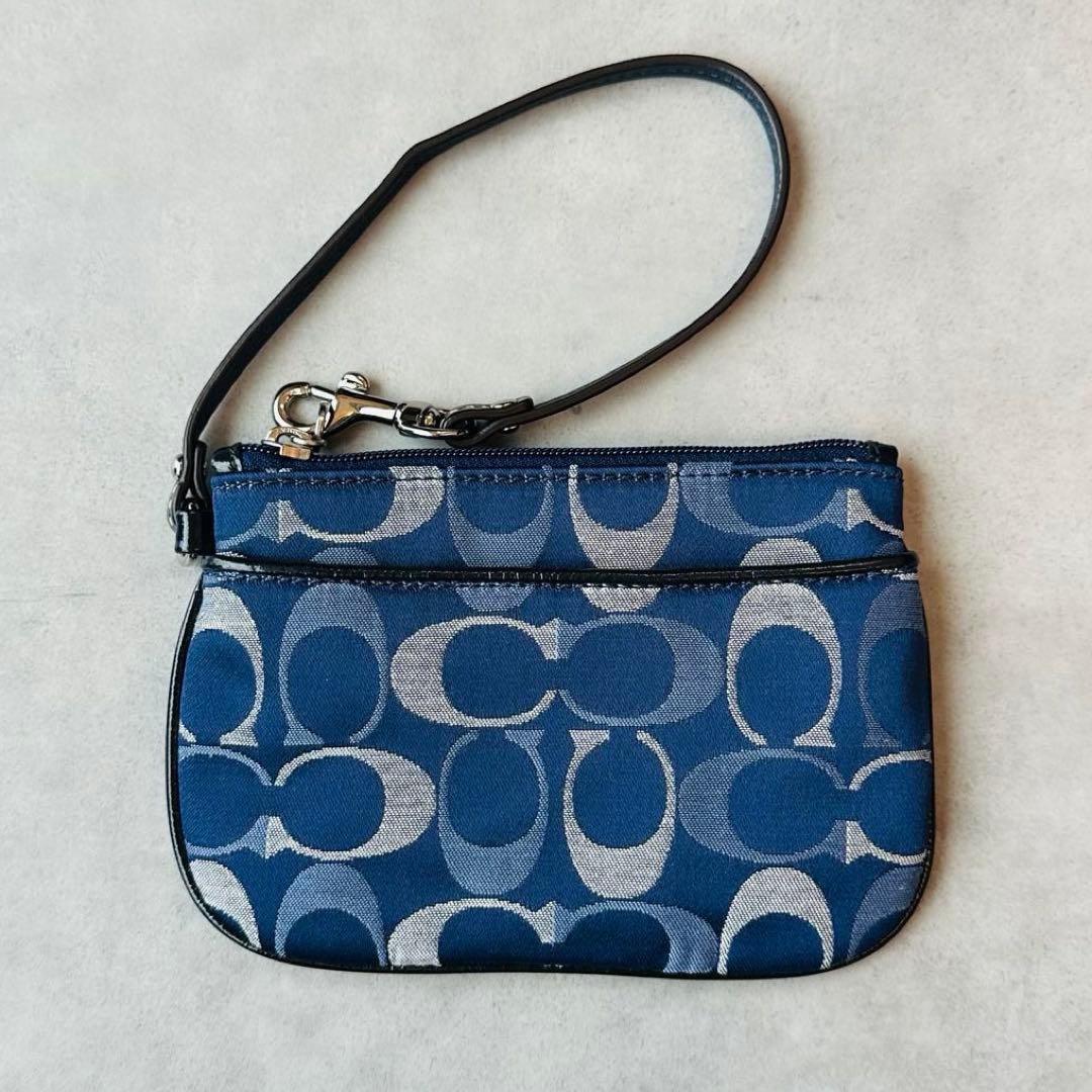Y2K COACH Blue Signature Wristlet Pouch