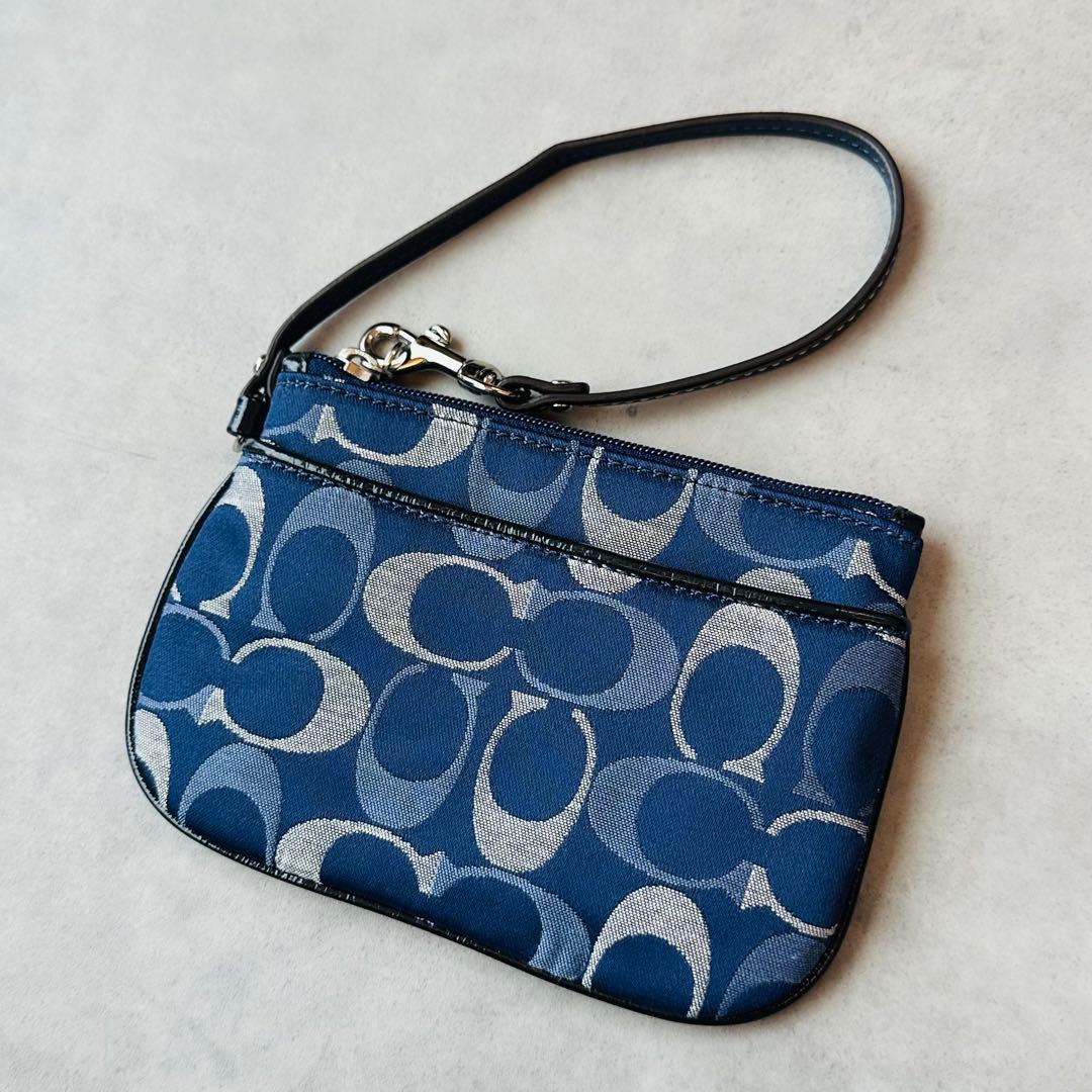 Y2K COACH Blue Signature Wristlet Pouch 3