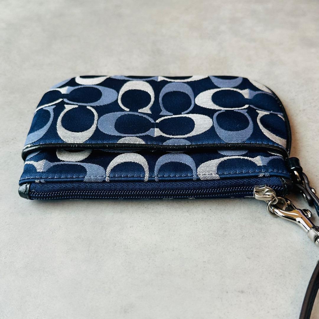 Y2K COACH Blue Signature Wristlet Pouch 4