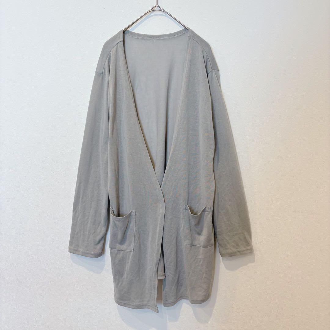 神戸レタス　ロングカーディガン ノーカラー 灰色　グレー　M 無地　羽織り
