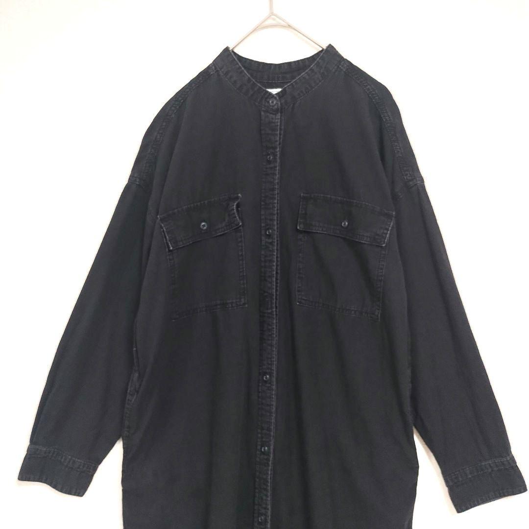 アメリカンホリック 黒 シャツワンピース 長袖 2ポケット オーバーサイズ L 2