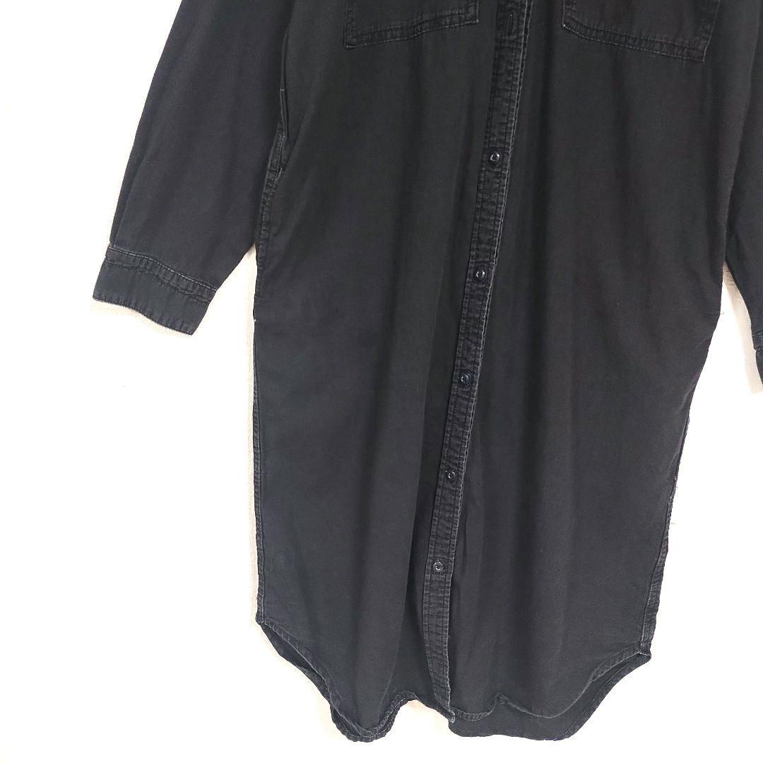 アメリカンホリック 黒 シャツワンピース 長袖 2ポケット オーバーサイズ L 3