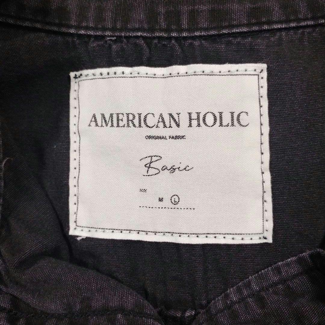 アメリカンホリック 黒 シャツワンピース 長袖 2ポケット オーバーサイズ L 7