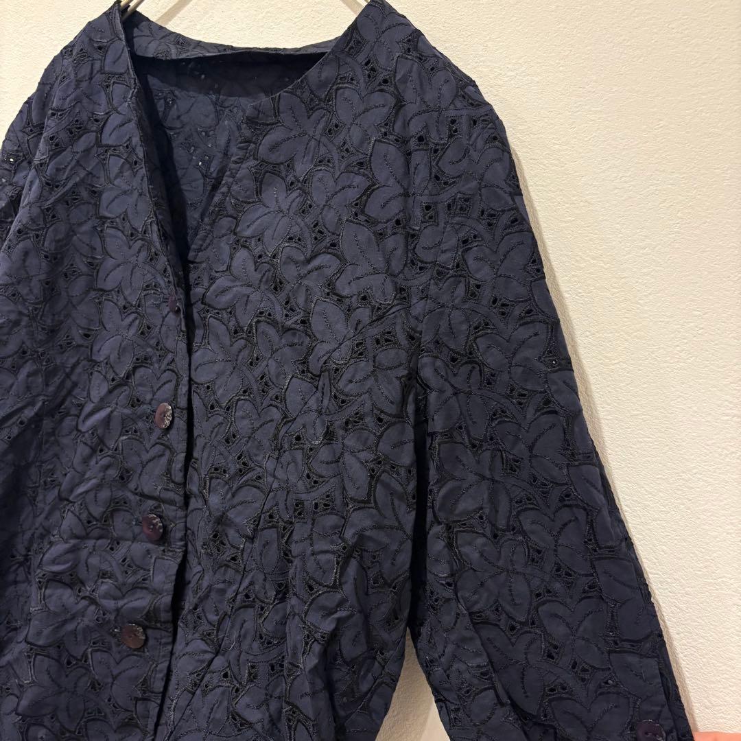 刺繍 レース ブラウス ネイビー 紺色　11AR L相当 綿100％ 七分袖 5