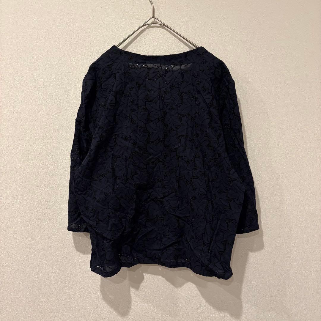 刺繍 レース ブラウス ネイビー 紺色　11AR L相当 綿100％ 七分袖 6