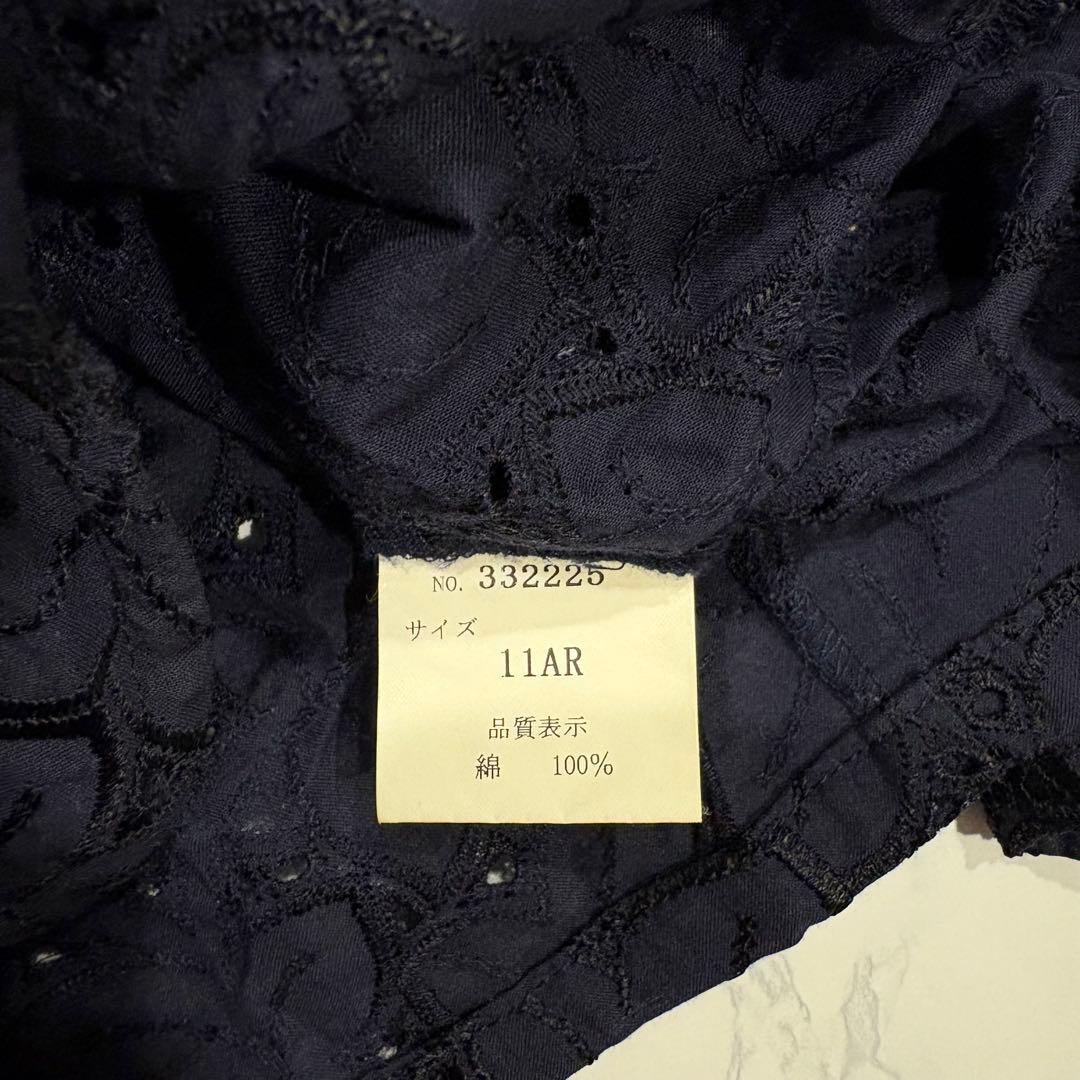 刺繍 レース ブラウス ネイビー 紺色　11AR L相当 綿100％ 七分袖 8