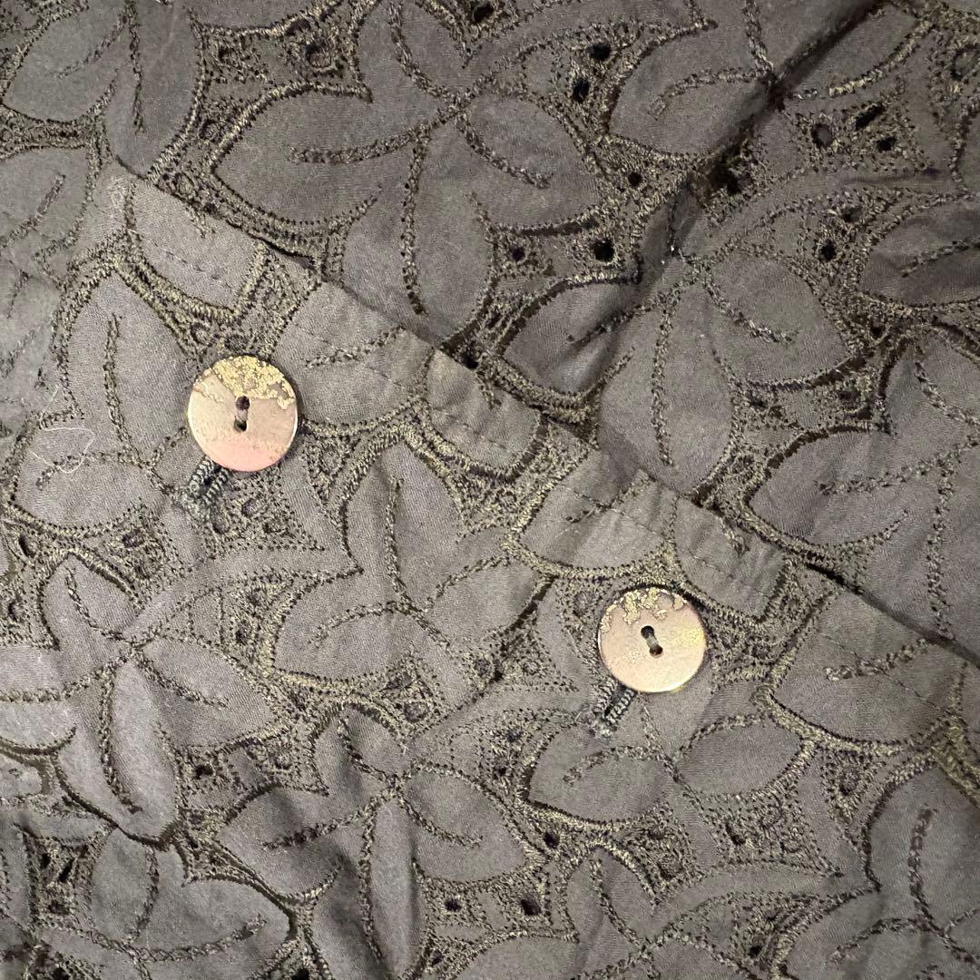 刺繍 レース ブラウス ネイビー 紺色　11AR L相当 綿100％ 七分袖 9