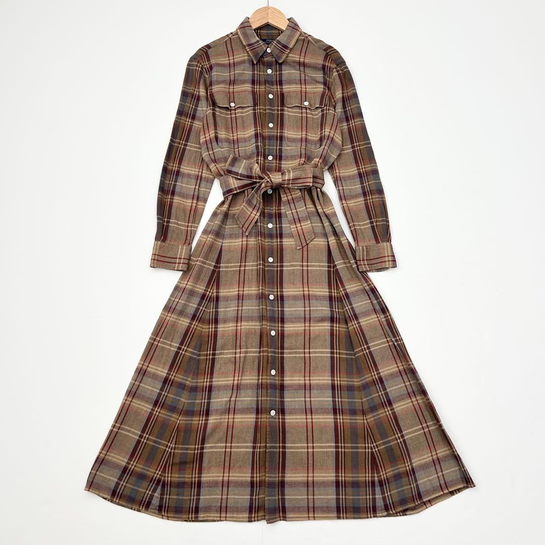 ラルフローレン　ロングワンピース　チェック柄　ブラウン　ベルト　6