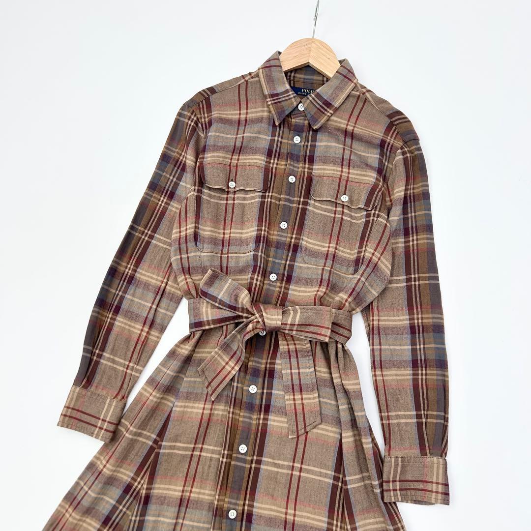 ラルフローレン　ロングワンピース　チェック柄　ブラウン　ベルト　6 2