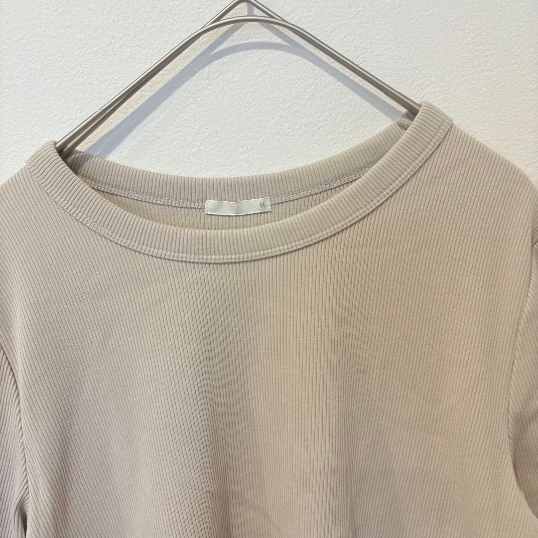.GU リブカットソーTシャツ 半袖 ベージュ M シンプル 無地　春夏 2
