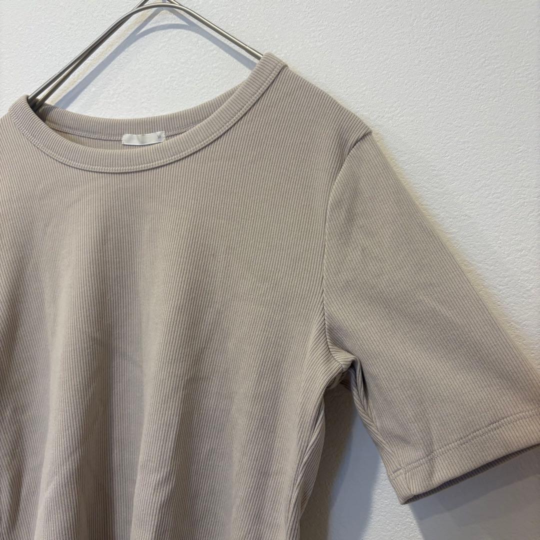 .GU リブカットソーTシャツ 半袖 ベージュ M シンプル 無地　春夏 3