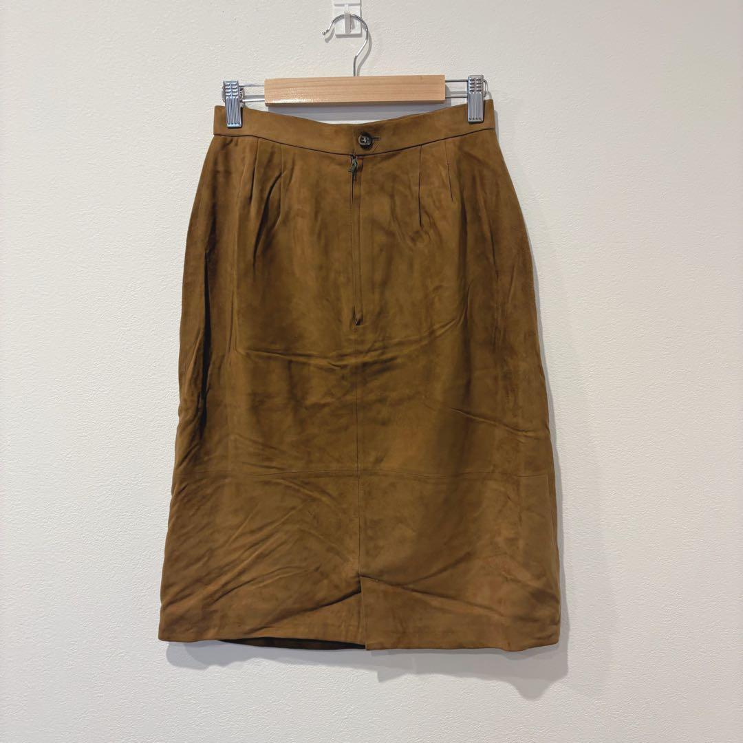 ルイシャンタン レザースカート タイト 膝丈　茶 ブラウン　9号 M ミディ丈