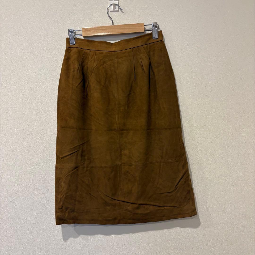 ルイシャンタン レザースカート タイト 膝丈　茶 ブラウン　9号 M ミディ丈 4