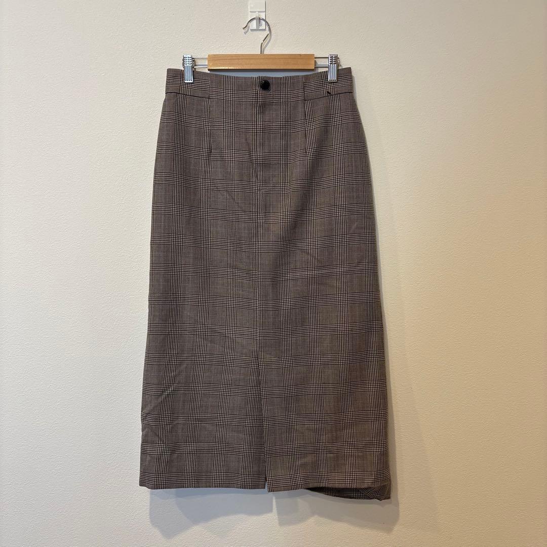 ユナイテッドアローズ　ロングスカート タイト　チェック ブラウン 茶色　38 M