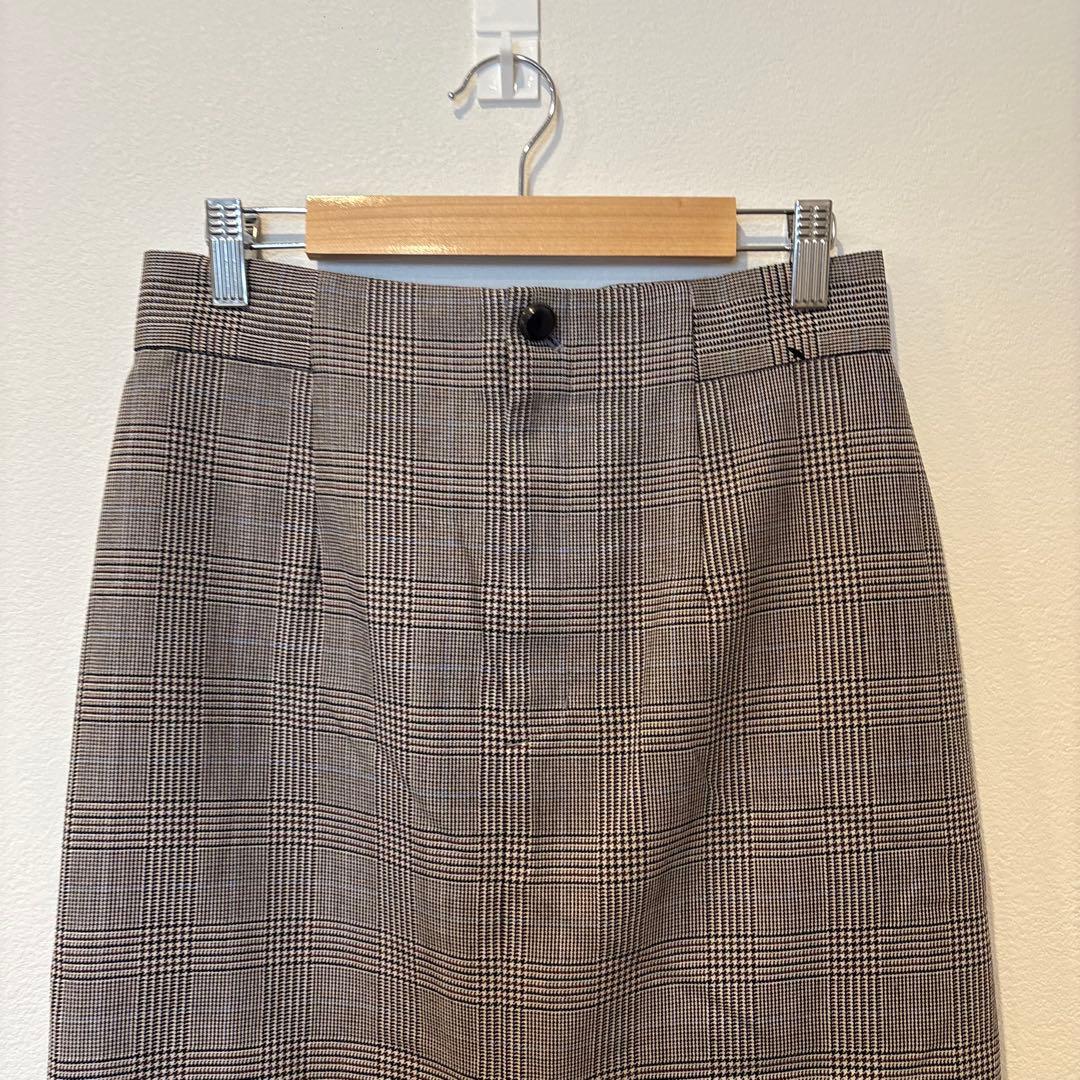 ユナイテッドアローズ　ロングスカート タイト　チェック ブラウン 茶色　38 M 2