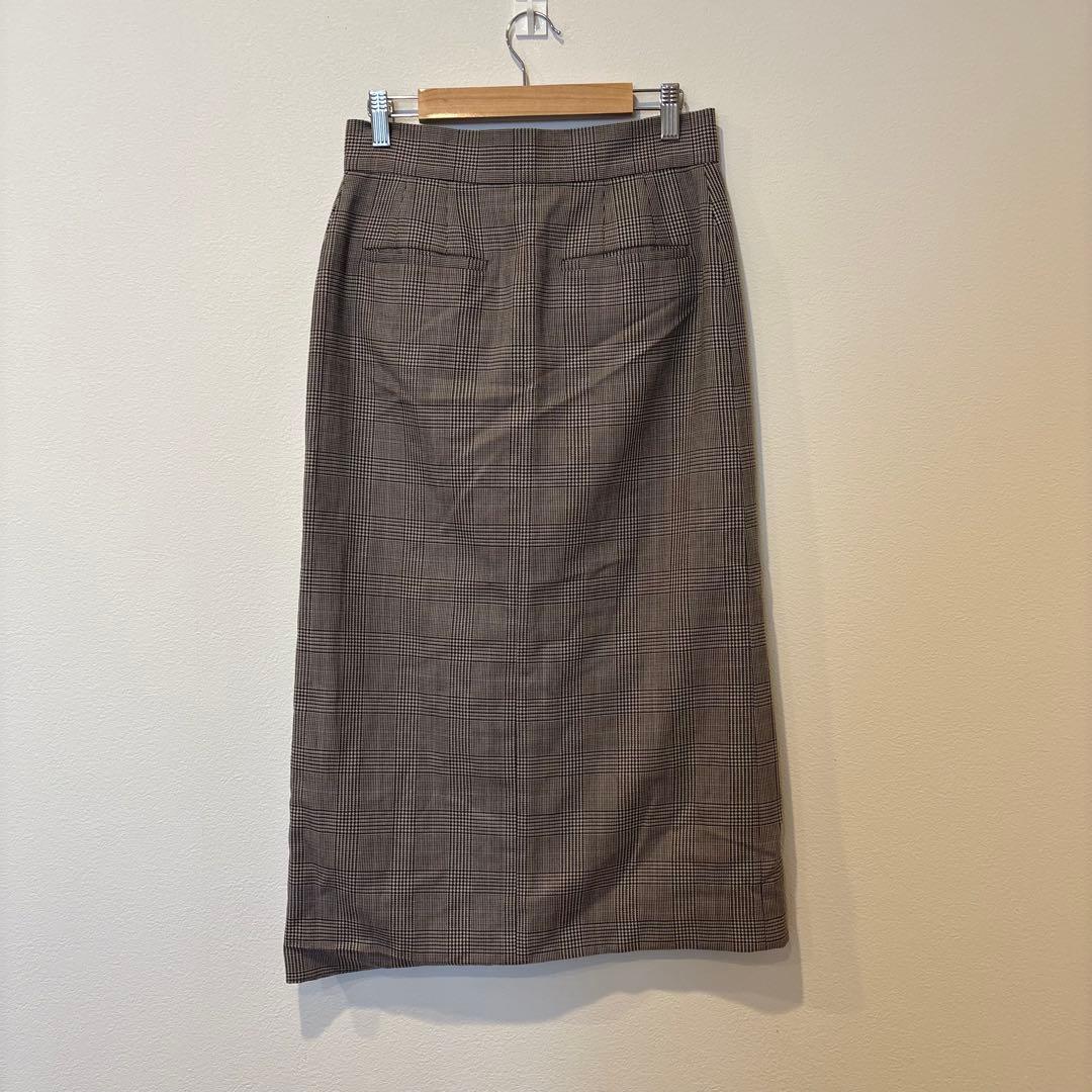 ユナイテッドアローズ　ロングスカート タイト　チェック ブラウン 茶色　38 M 3