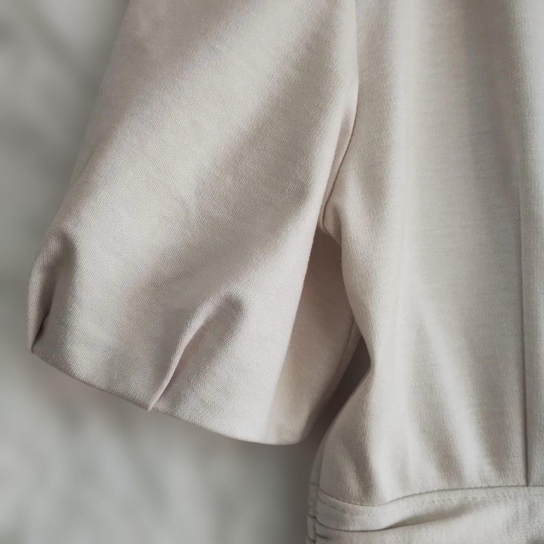 【ナチュラルビューティ】アイボリー Vネック 半袖 ひざ丈ワンピース38 12