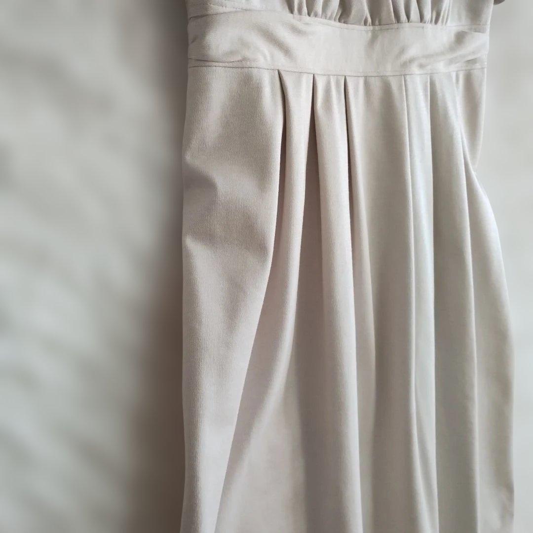 【ナチュラルビューティ】アイボリー Vネック 半袖 ひざ丈ワンピース38 7