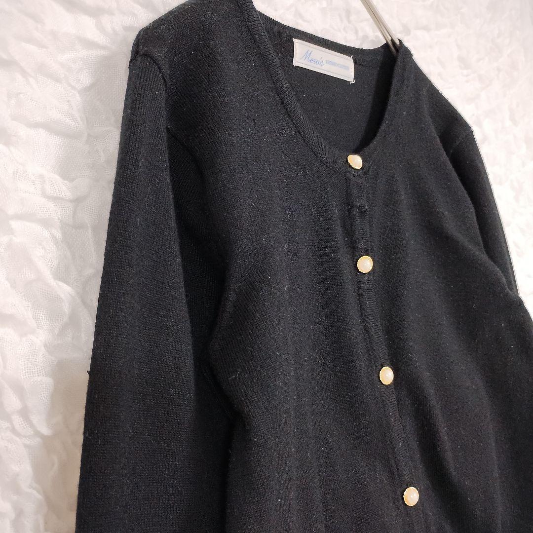 Meu's ミューズ ブラックニットカーディガン 長袖 M ビジューボタン付き 5