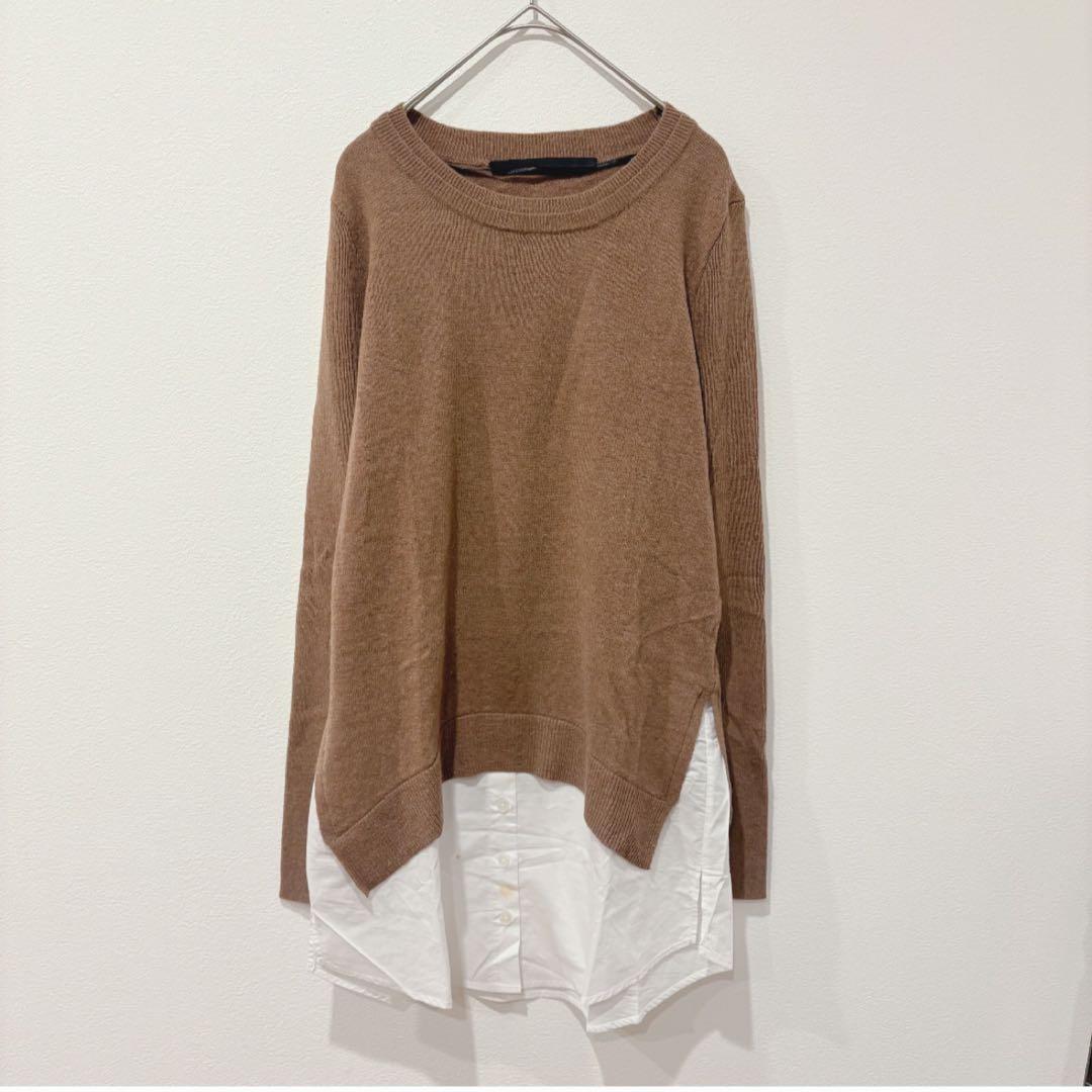 .ジョルダーノ レイヤードニット 重ね着風 ブラウン 茶色　M相当　丈長め