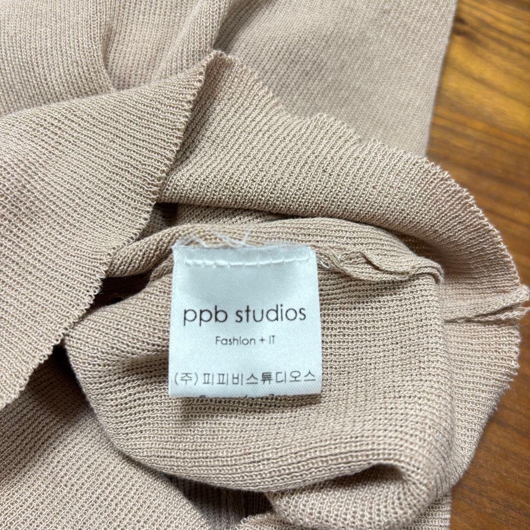 PPB studios リブタンクトップベージュブラックS相当バイカラーe058 11