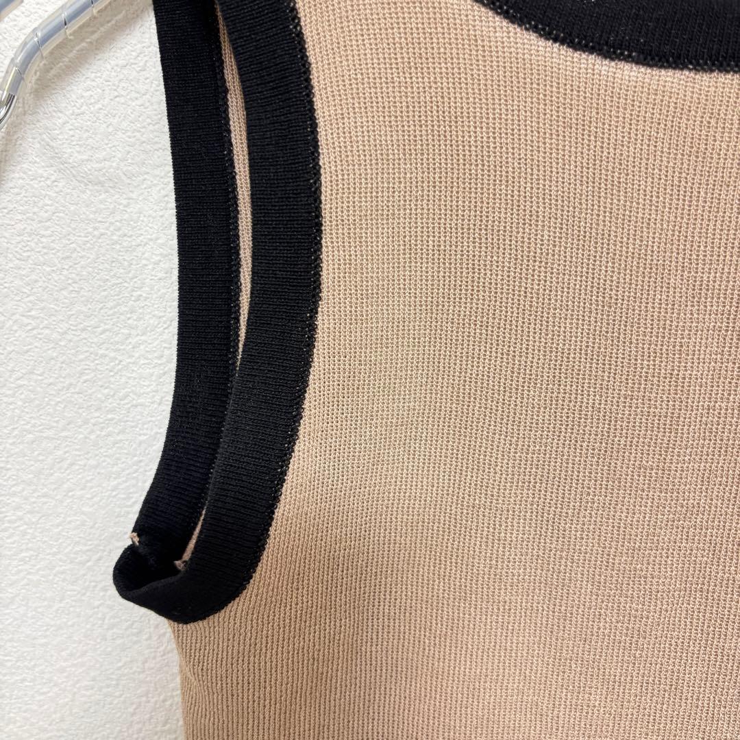 PPB studios リブタンクトップベージュブラックS相当バイカラーe058 4