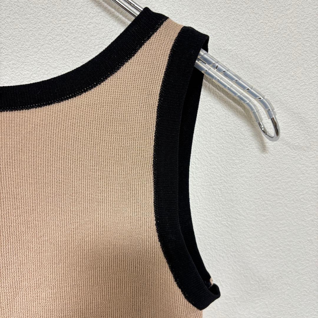 PPB studios リブタンクトップベージュブラックS相当バイカラーe058 6