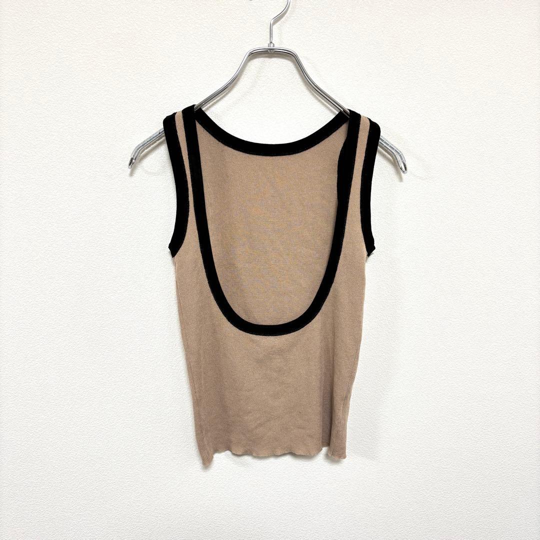 PPB studios リブタンクトップベージュブラックS相当バイカラーe058 8