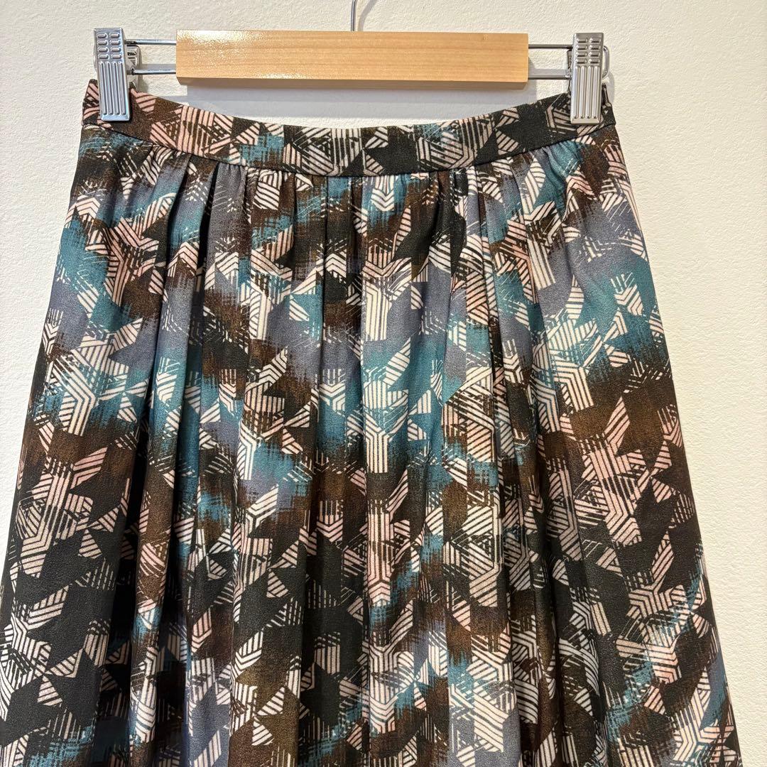 ジャスグリッティー フレア スカート 総柄 膝丈 ブラウン グリーン 0 S 2