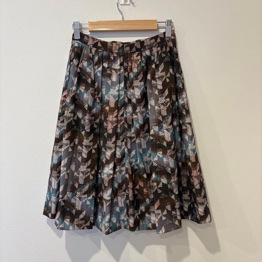 ジャスグリッティー フレア スカート 総柄 膝丈 ブラウン グリーン 0 S 4
