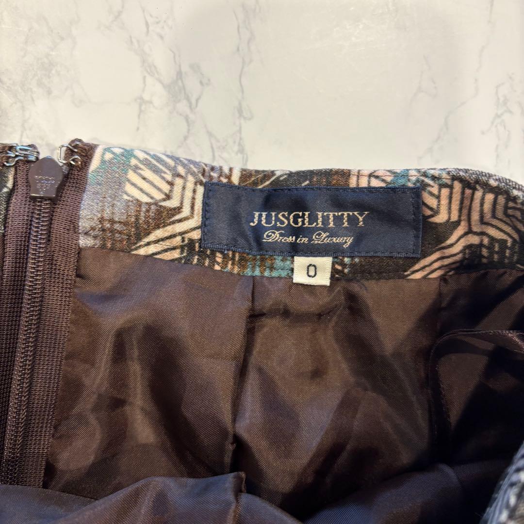 ジャスグリッティー フレア スカート 総柄 膝丈 ブラウン グリーン 0 S 5