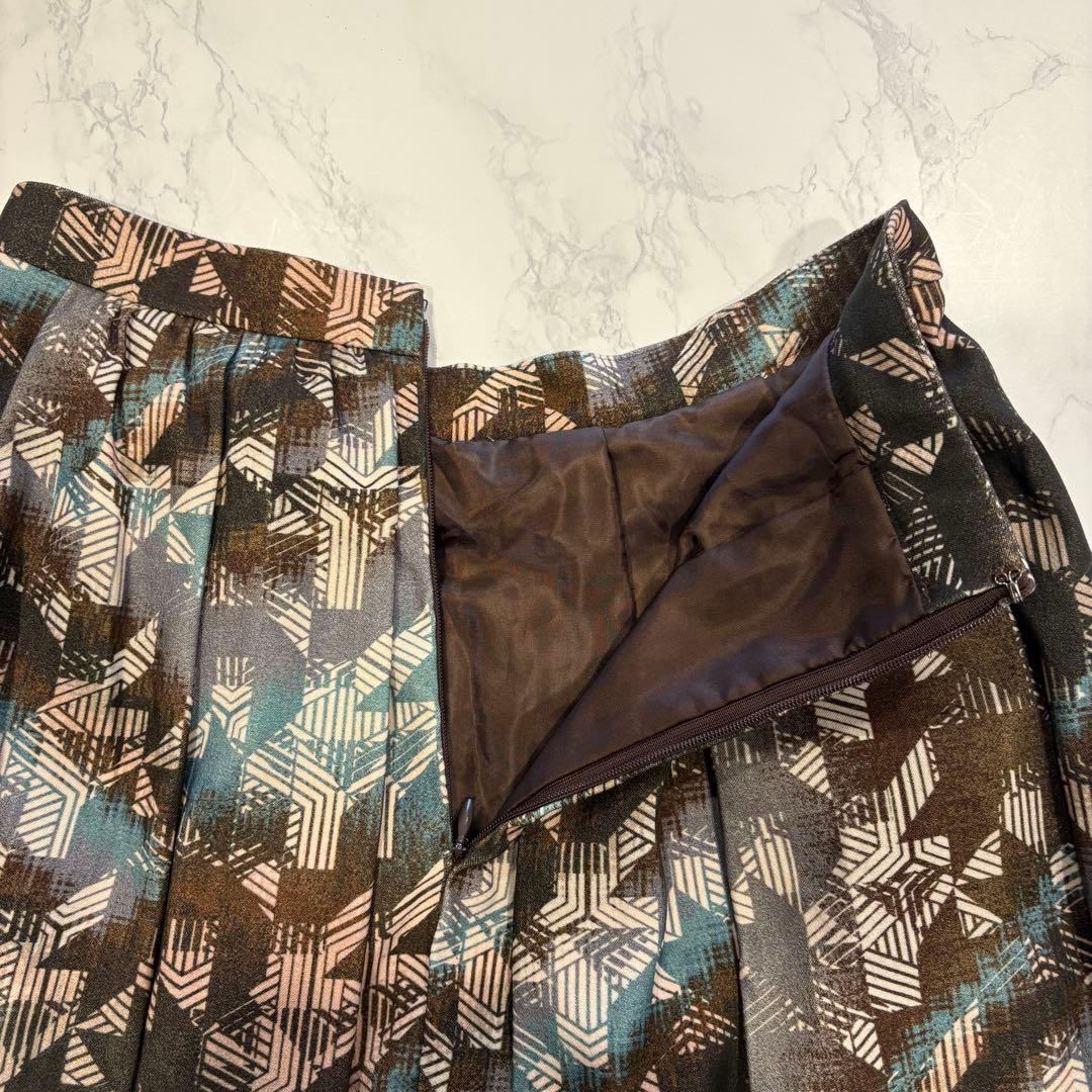 ジャスグリッティー フレア スカート 総柄 膝丈 ブラウン グリーン 0 S 6