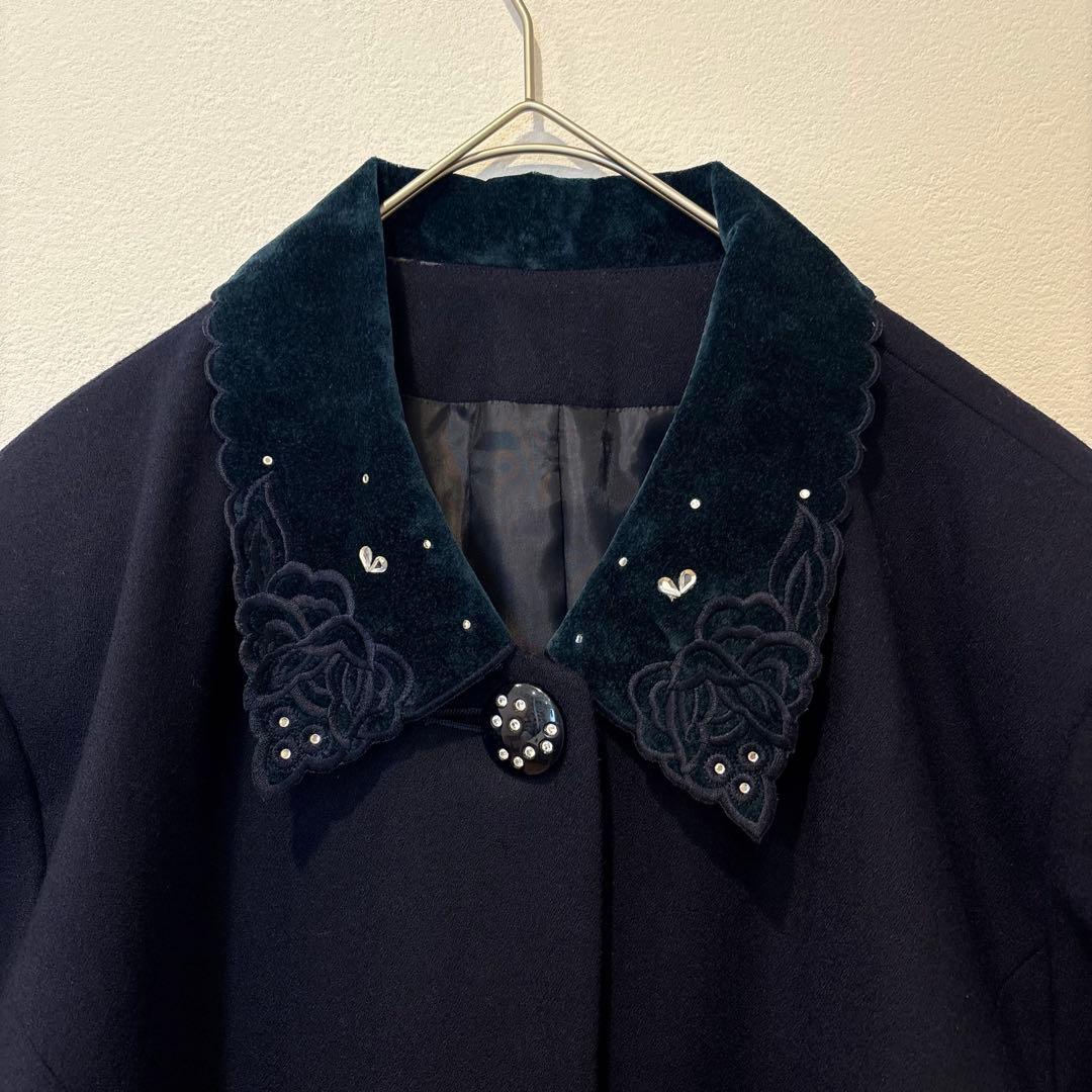 ジャケット ブレザー　刺繍 ベロア襟 ネイビー 15AR フォーマル　入学式 2