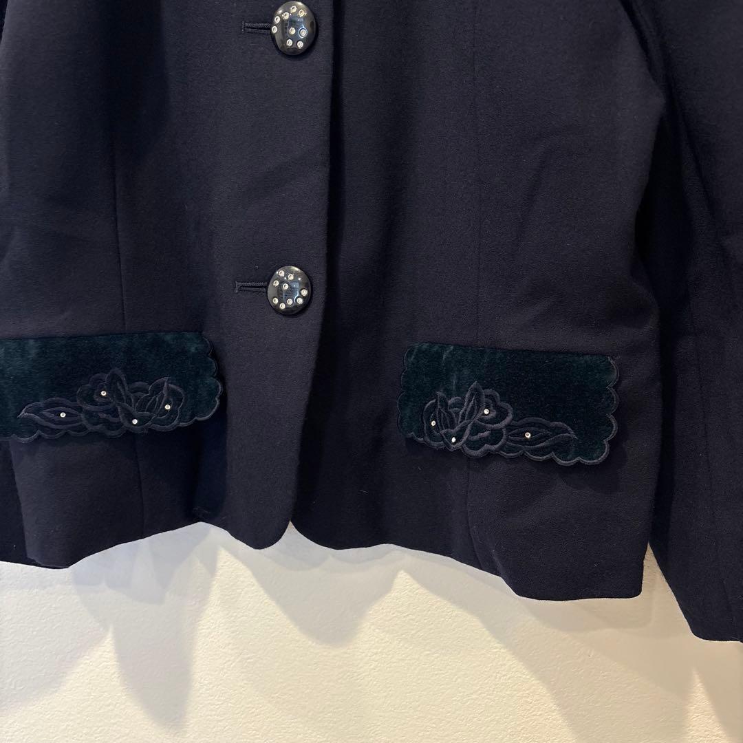 ジャケット ブレザー　刺繍 ベロア襟 ネイビー 15AR フォーマル　入学式 4