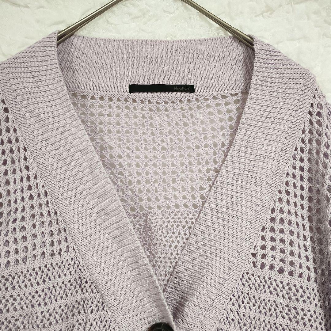 Heatherラベンダー レース編み 5分袖カーディガン F 春色 カジュアル 2