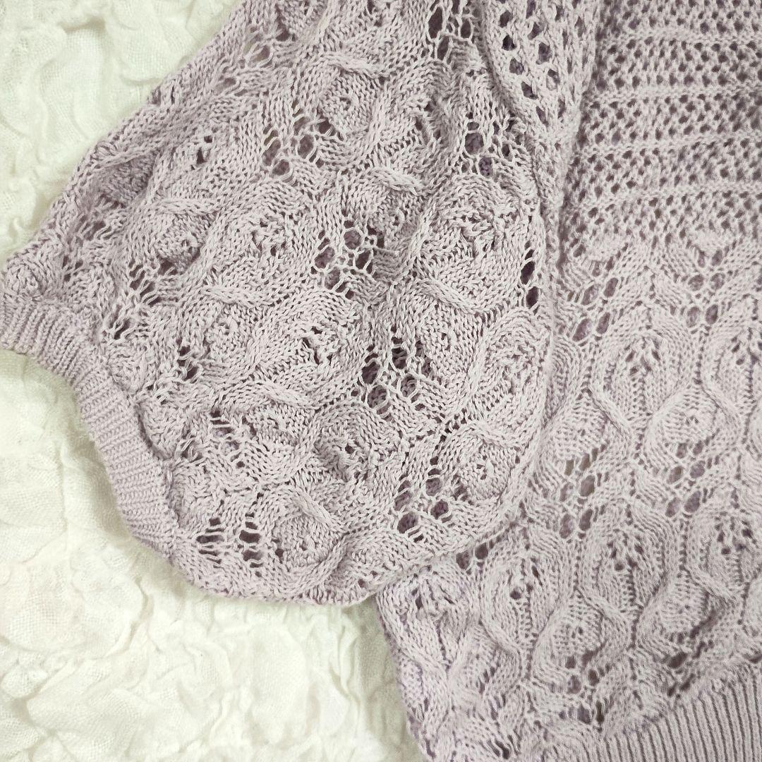 Heatherラベンダー レース編み 5分袖カーディガン F 春色 カジュアル 3