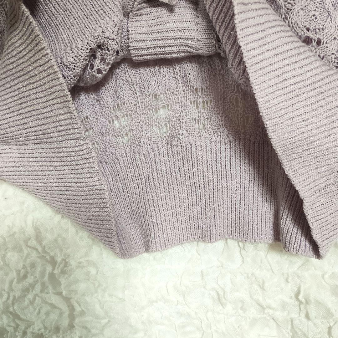 Heatherラベンダー レース編み 5分袖カーディガン F 春色 カジュアル 5