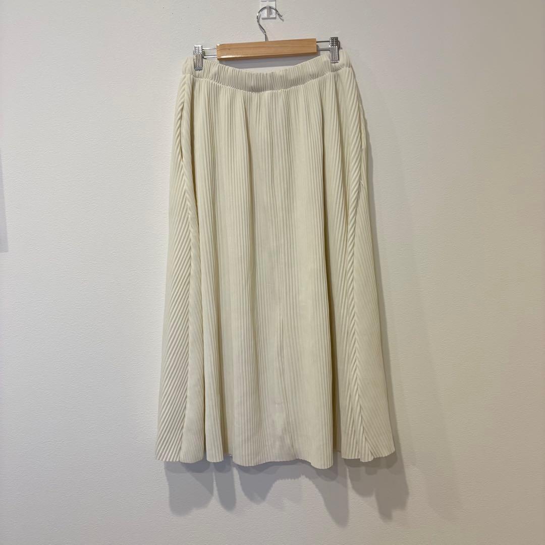 フレアスカート ロング プリーツ　ウエストゴム アイボリー ベージュ　白　S 4