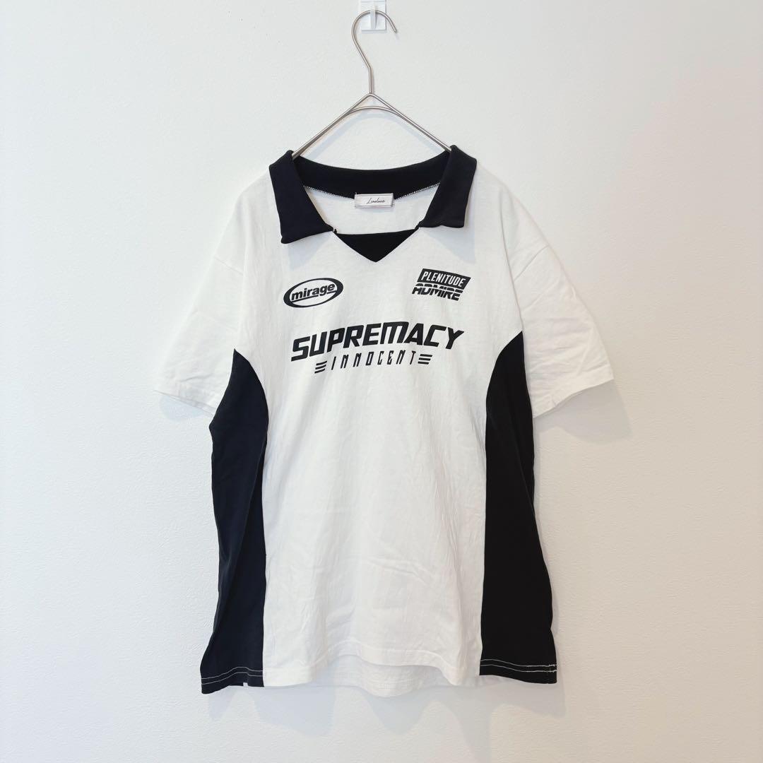 .Tシャツ　半袖　ロゴ入り 白黒 Mサイズ　レディース　スポーティー　シンプル