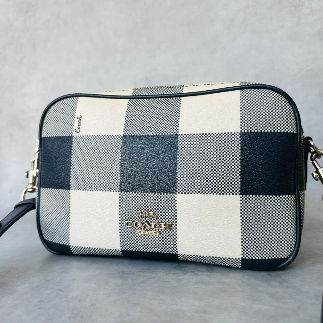 COACH Gingham Check Double Zip Shoulder