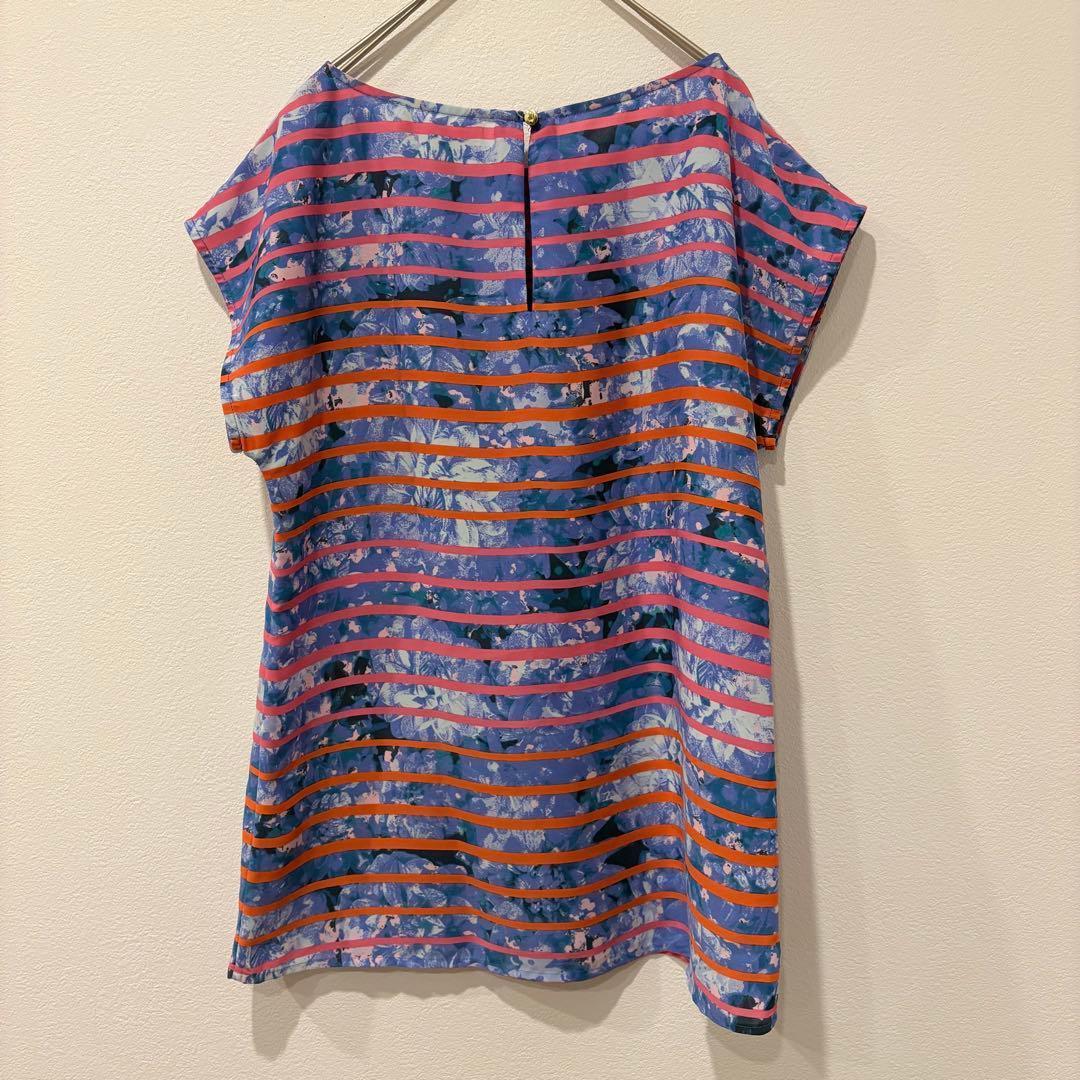 .バナナリパブリック 総柄 半袖ブラウス ボーダー　青 S トップス　上品 6