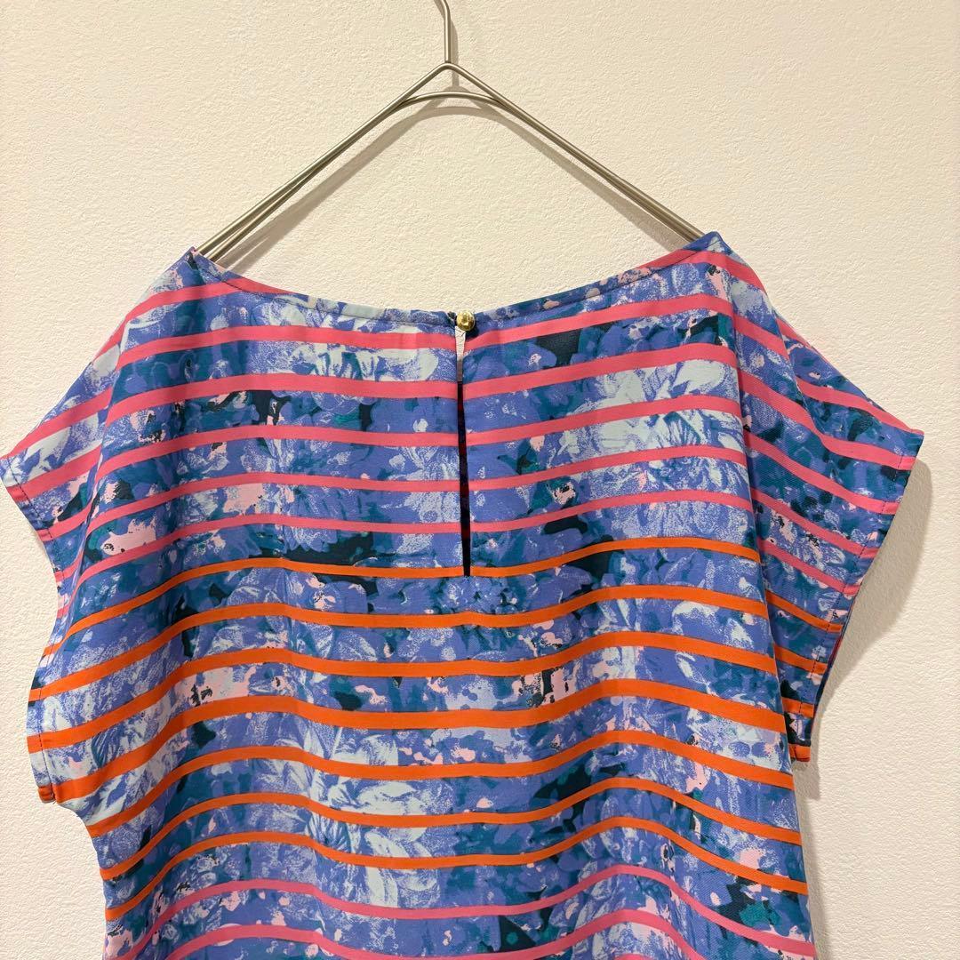 .バナナリパブリック 総柄 半袖ブラウス ボーダー　青 S トップス　上品 7
