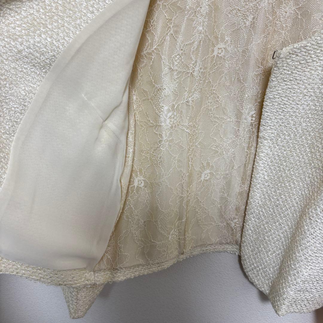 PASSIONE ノーカラーレースジャケット M 38 アイボリー日本製d681 11