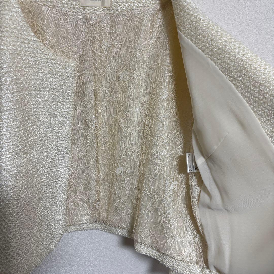 PASSIONE ノーカラーレースジャケット M 38 アイボリー日本製d681 12