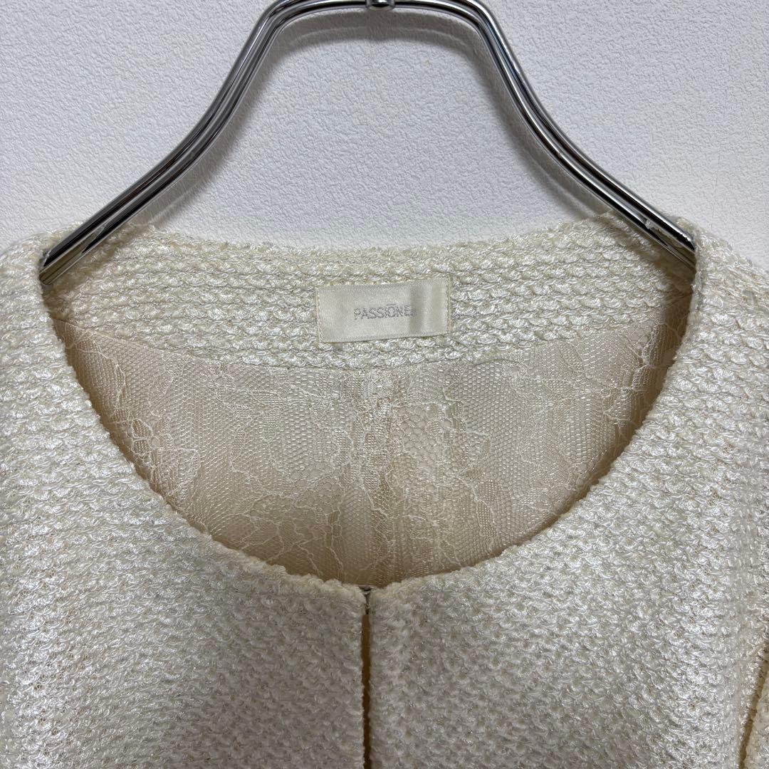 PASSIONE ノーカラーレースジャケット M 38 アイボリー日本製d681 3