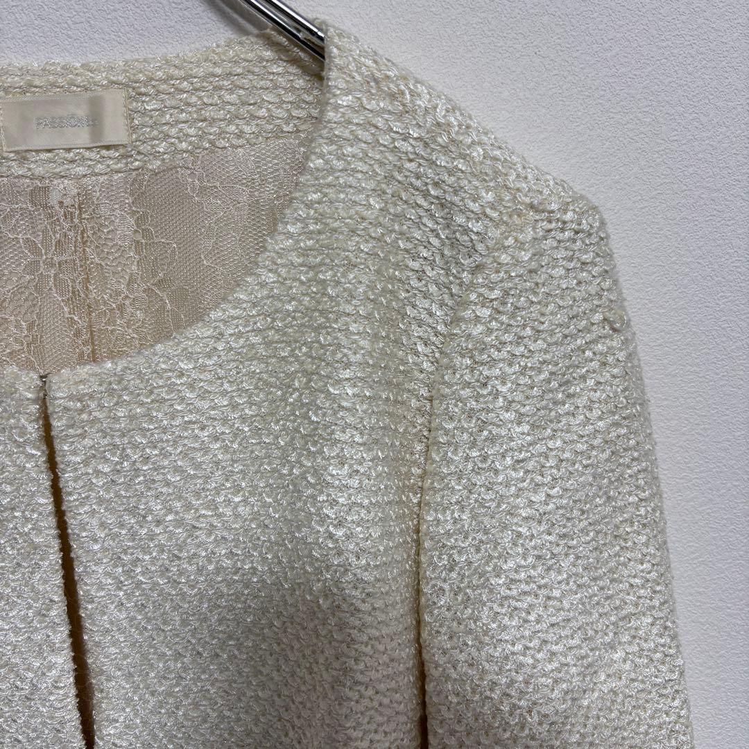 PASSIONE ノーカラーレースジャケット M 38 アイボリー日本製d681 7