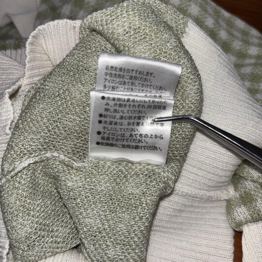 NICE CLAUP 半袖カーディガンLグリーン系チェック格子ショート丈d699 18