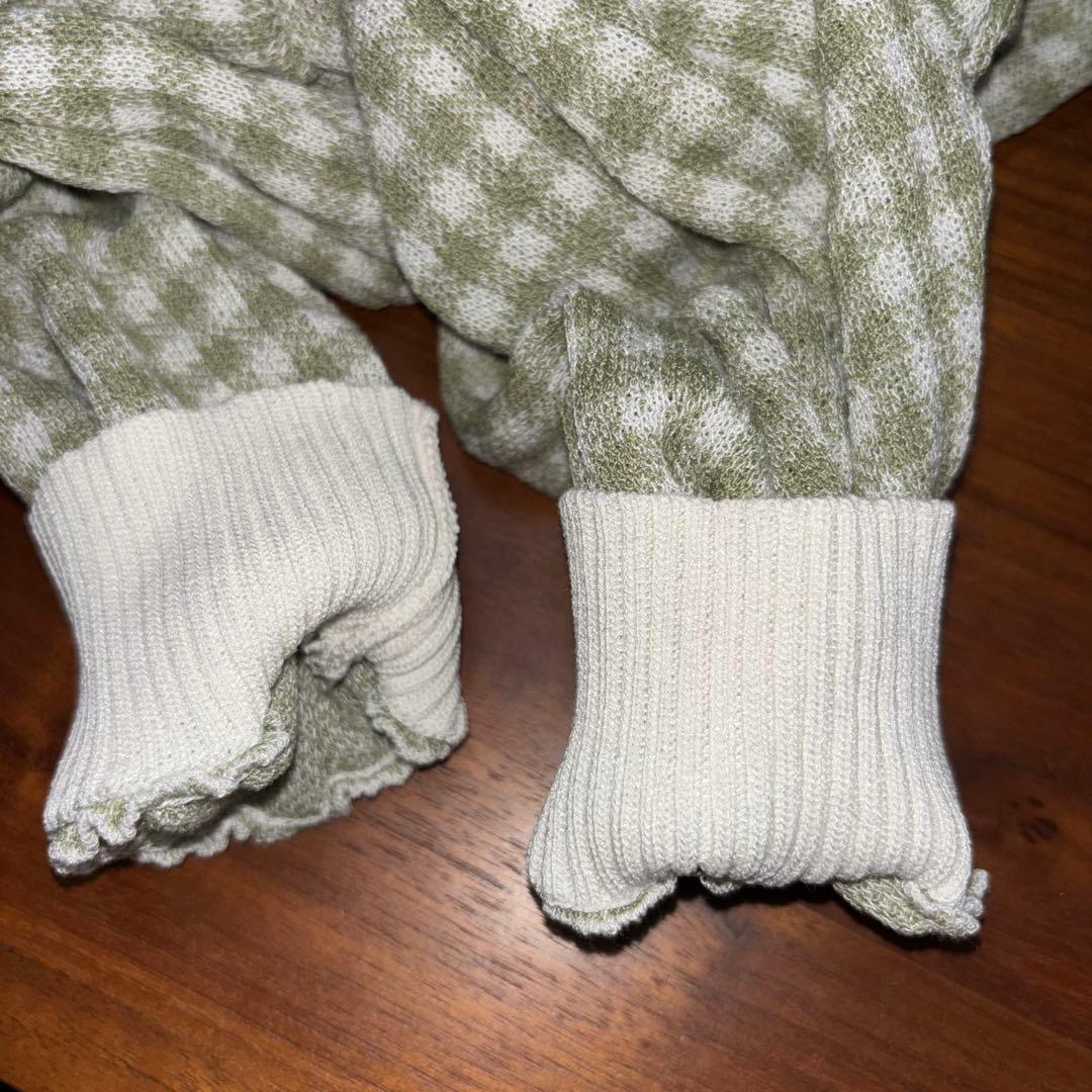 NICE CLAUP 半袖カーディガンLグリーン系チェック格子ショート丈d699 19