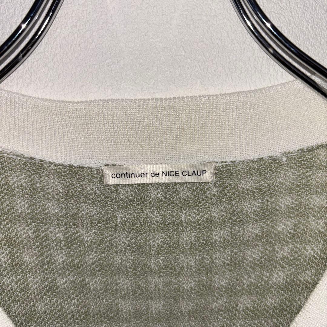 NICE CLAUP 半袖カーディガンLグリーン系チェック格子ショート丈d699 3