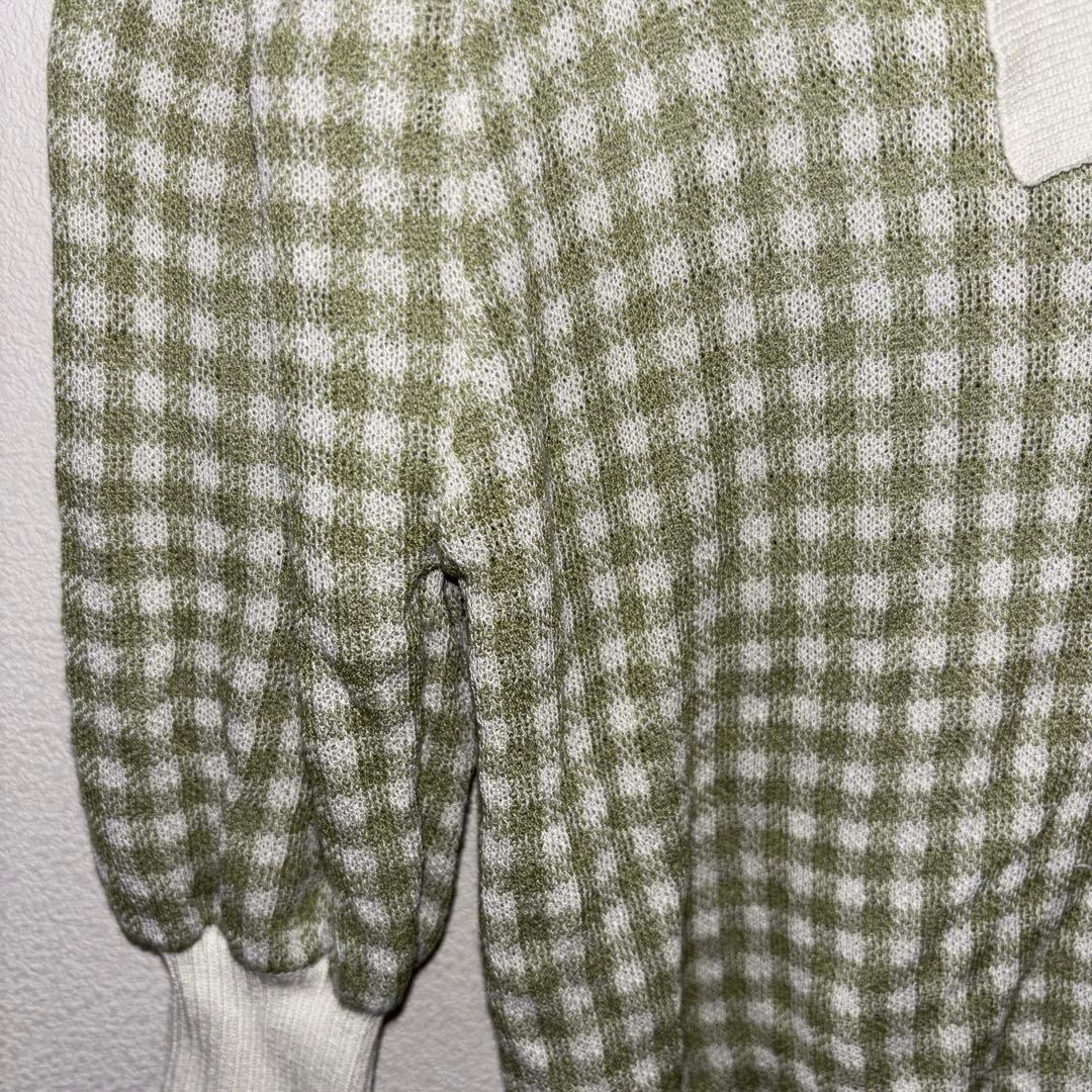 NICE CLAUP 半袖カーディガンLグリーン系チェック格子ショート丈d699 5